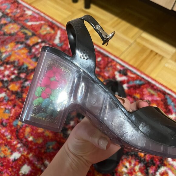 NWOT Melissa Patrick Cox Jelly Sandals w Liquid Heel Hearts Glitter, Scented, 6 - Picture 6 of 7
